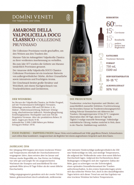 Amarone della Valpolicella DOCG Classico Collezione Pruviniano 1,5l in Holzbox 16% - 2014 | Domini V