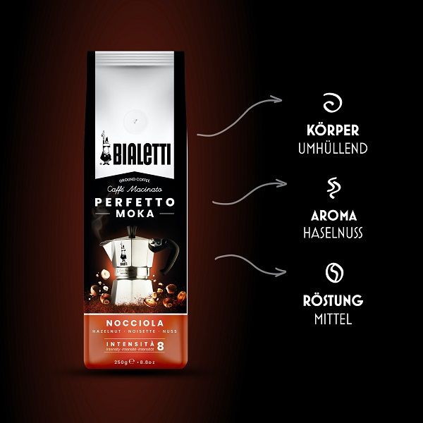 Caffé Perfetto Haselnuss gemahlen in Beutel 250g/Bialetti