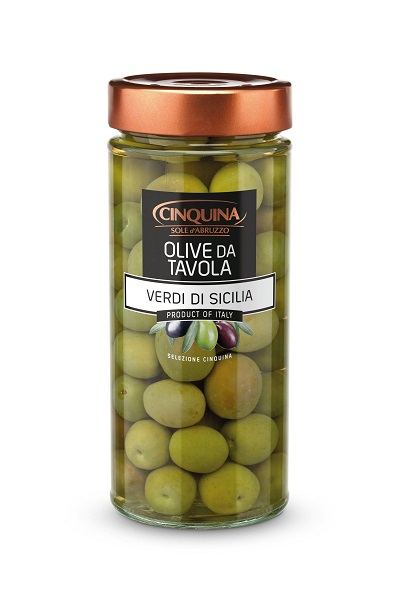 Olive da tavola, grün aus Sizilien, in Salzlake 320g | Cinquina