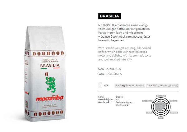 Caffe Brasilia Silber ganze Bohnen 250g/Mocambo